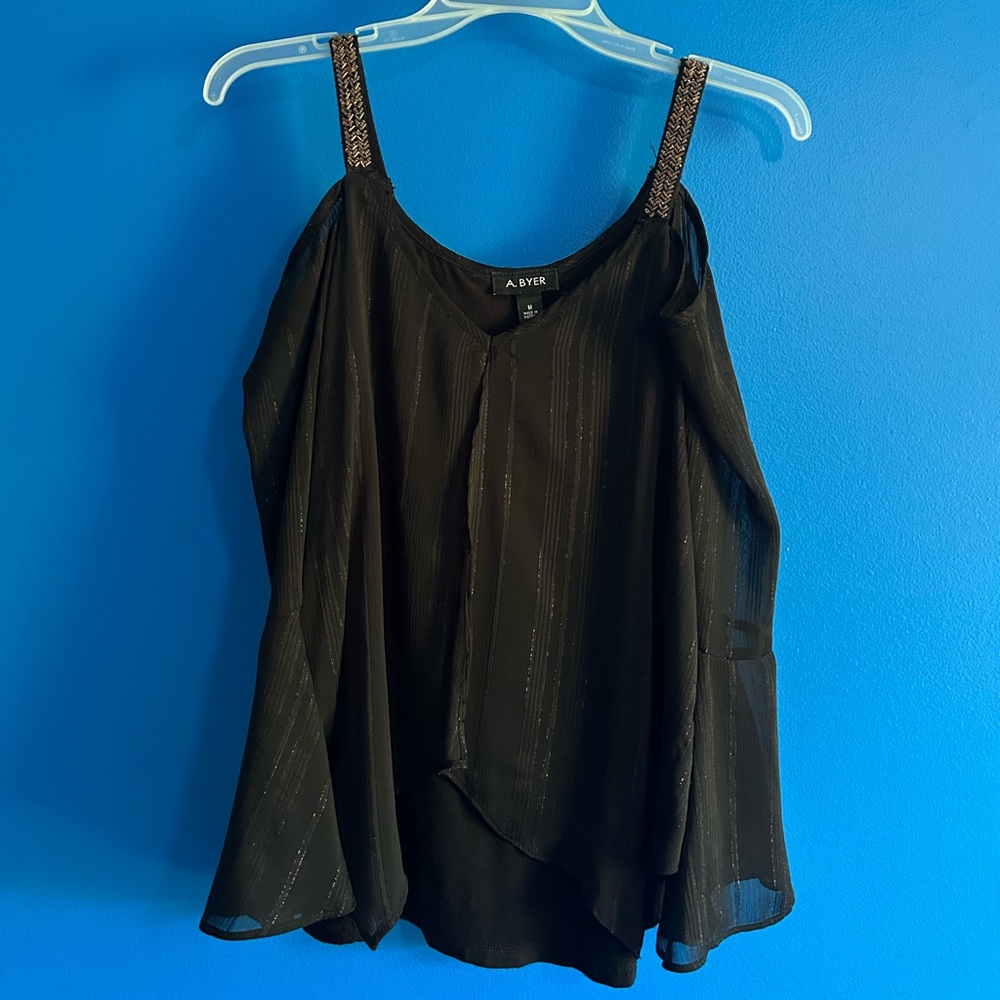 Black and Gold Beaded Flowy Tank Top